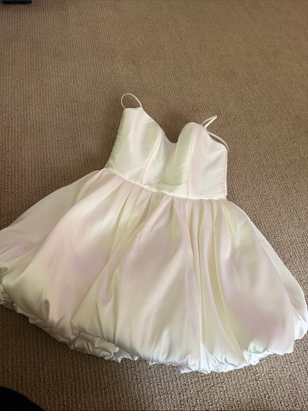 Ivory Satin Bubble Hem Party Dress